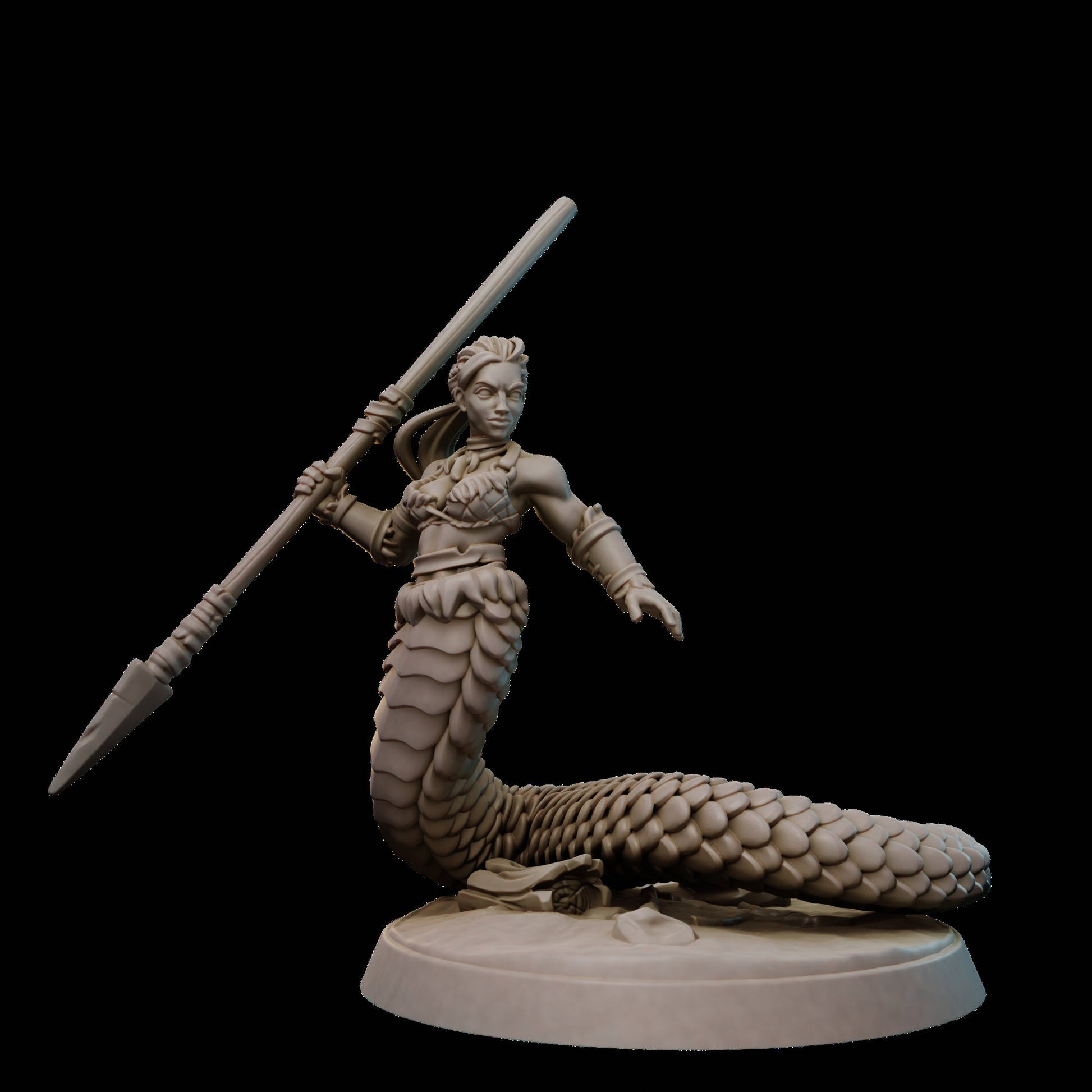 Female Naga Amazon Miniature | Tabletop RPG Miniature | Galaad Miniatures | Roleplaying 3D Printed Fantasy Mini - 3DPrintDen