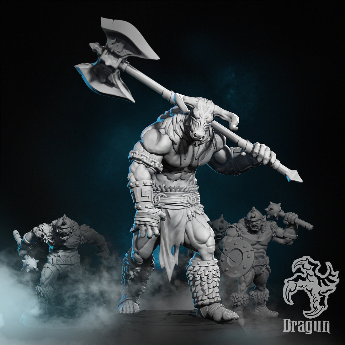 Minotaur Miniature | Dragun Studios | Tabletop RPG Miniature | Roleplaying 3D Printed Fantasy Mini - 3DPrintDen