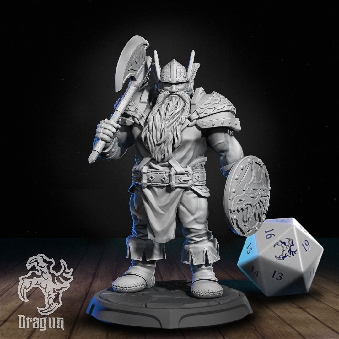 Dwarf Warrior Miniature | Dragun Studios | Tabletop RPG Miniature | Roleplaying 3D Printed Fantasy Mini - 3DPrintDen