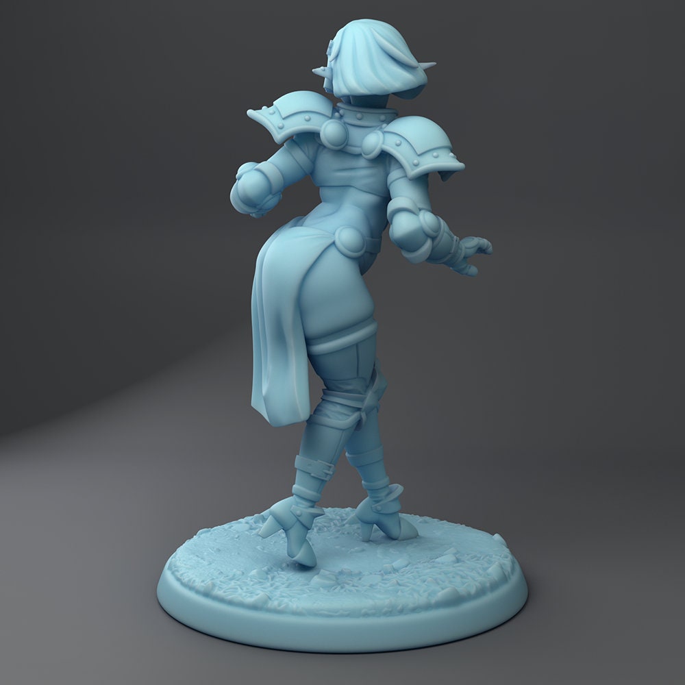 Female Elf Pinup Miniature, Pointless Armor Riz | Twin Goddess Miniatures | Tabletop RPG Miniature | Roleplaying 3D Printed Fantasy Mini - 3DPrintDen