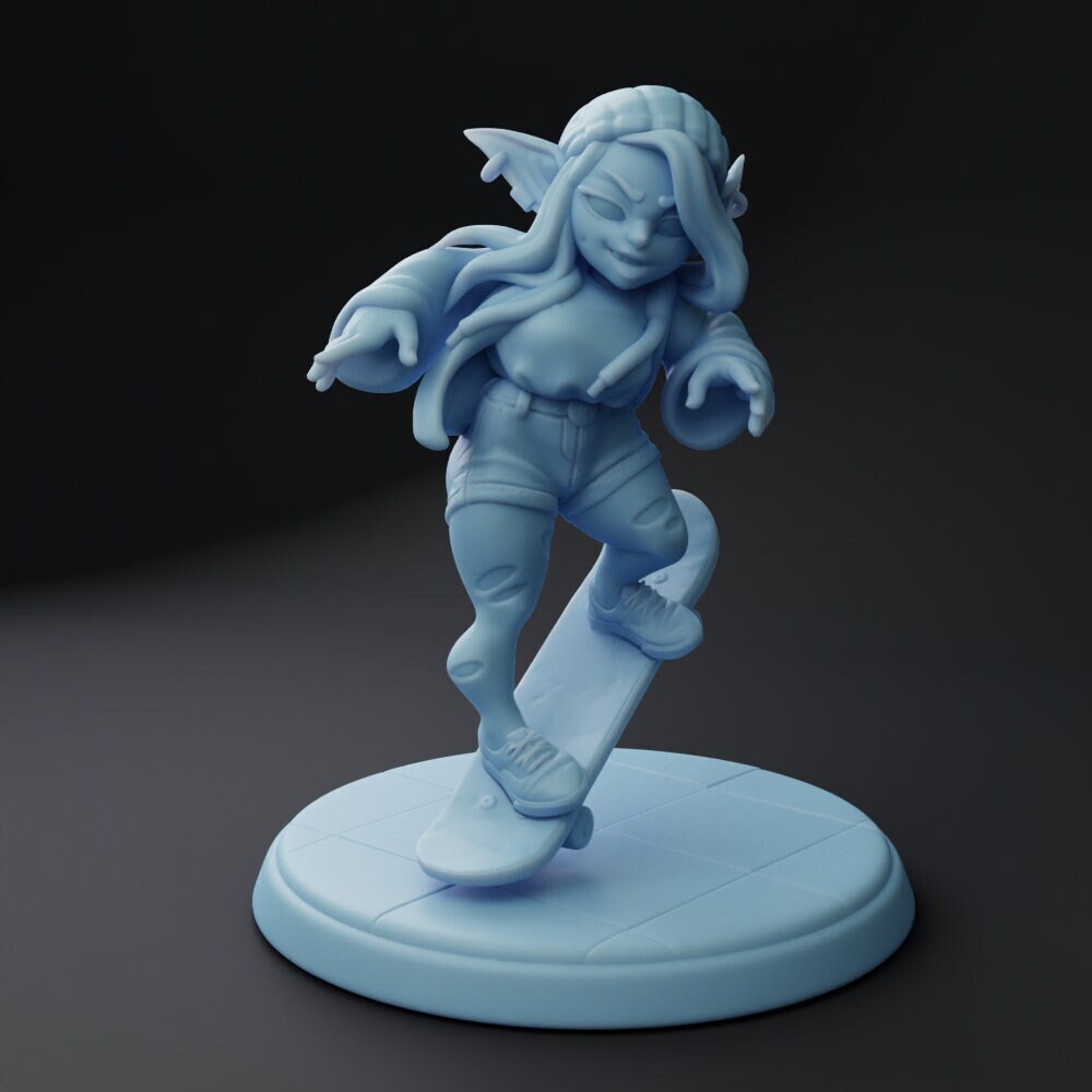 Female Goblin Skater Miniature | Twin Goddess Miniatures | Tabletop RPG Miniature | Roleplaying 3D Printed Fantasy Mini - 3DPrintDen