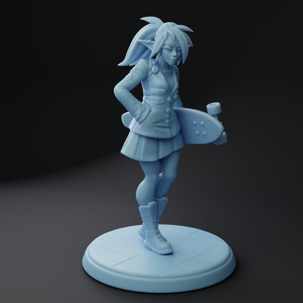 Female Elf Skater Miniature | Twin Goddess Miniatures | Tabletop RPG Miniature | Roleplaying 3D Printed Fantasy Mini - 3DPrintDen