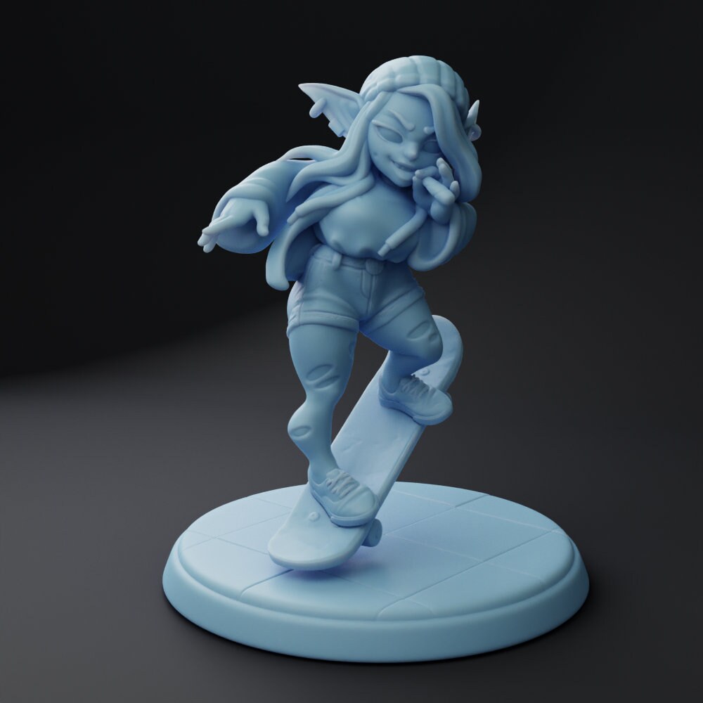 Female Goblin Skater Miniature | Twin Goddess Miniatures | Tabletop RPG Miniature | Roleplaying 3D Printed Fantasy Mini - 3DPrintDen