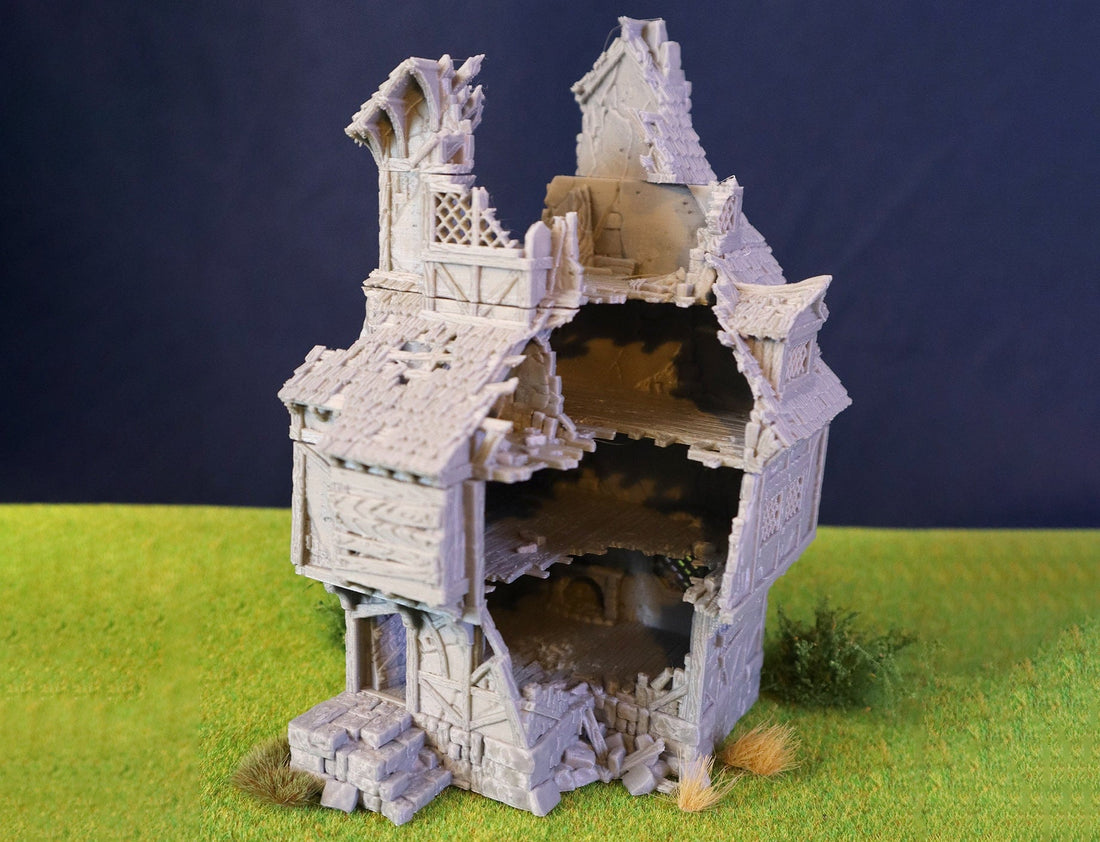 Ruined Medieval Home Large House | Roleplaying 3D Printed Fantasy Scenery | Black Scrolls Games | Miniature Building Terrain TTRPG - 3DPrintDen