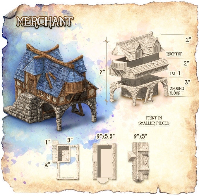 Merchant Home Medieval Prison | Roleplaying 3D Printed Fantasy Scenery | Black Scrolls Games | Miniature Building Terrain TTRPG - 3DPrintDen