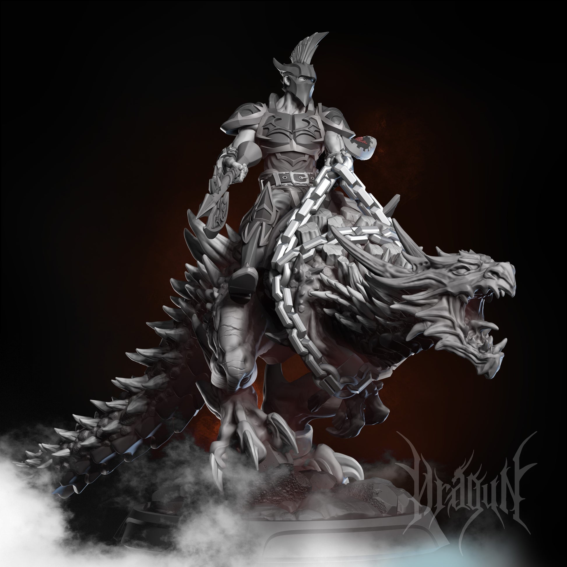 Dragon Rider Dark Knight Miniature | Dragun Studios | Tabletop RPG Miniature | Roleplaying 3D Printed Fantasy Mini - 3DPrintDen