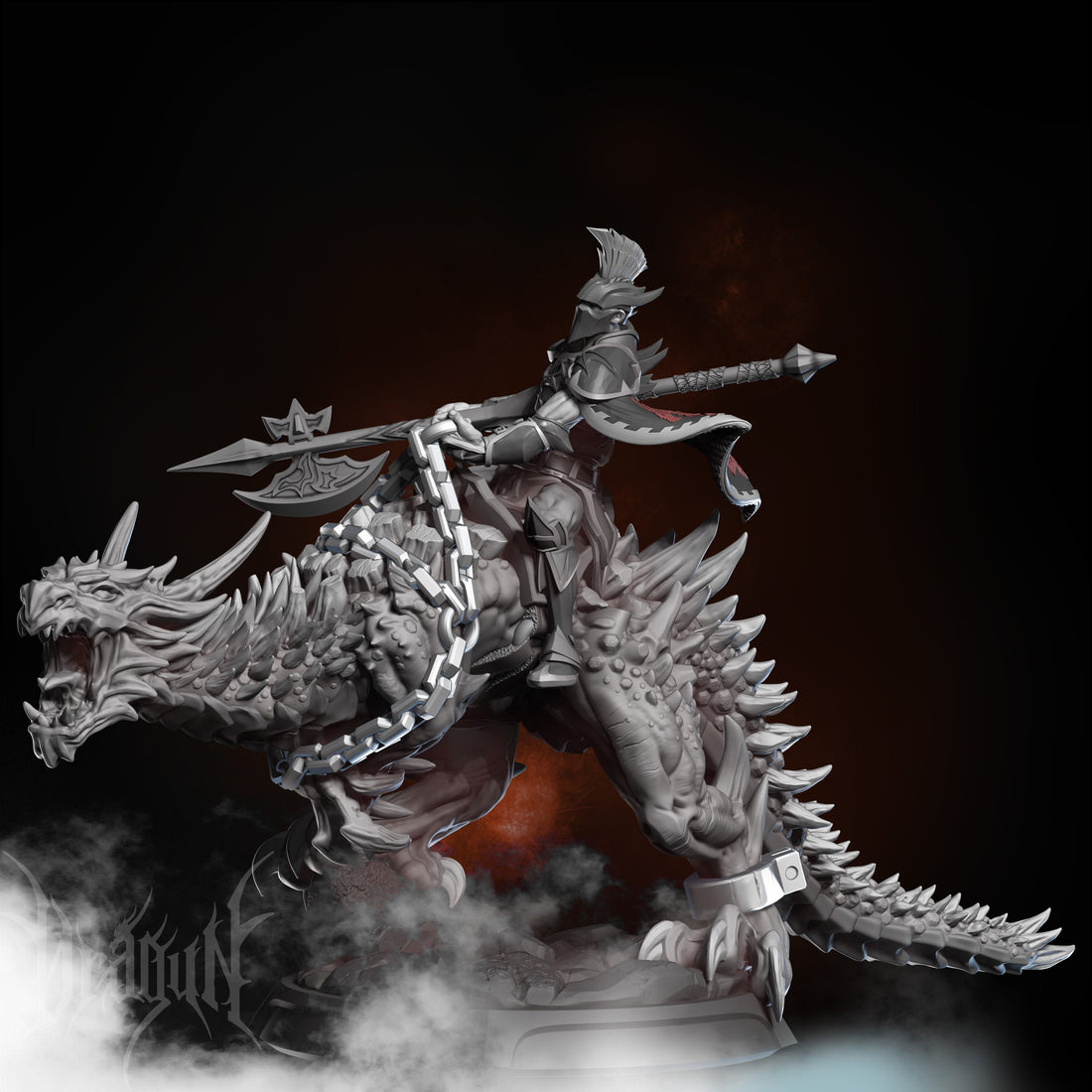 Dragon Rider Dark Knight Miniature | Dragun Studios | Tabletop RPG Miniature | Roleplaying 3D Printed Fantasy Mini - 3DPrintDen