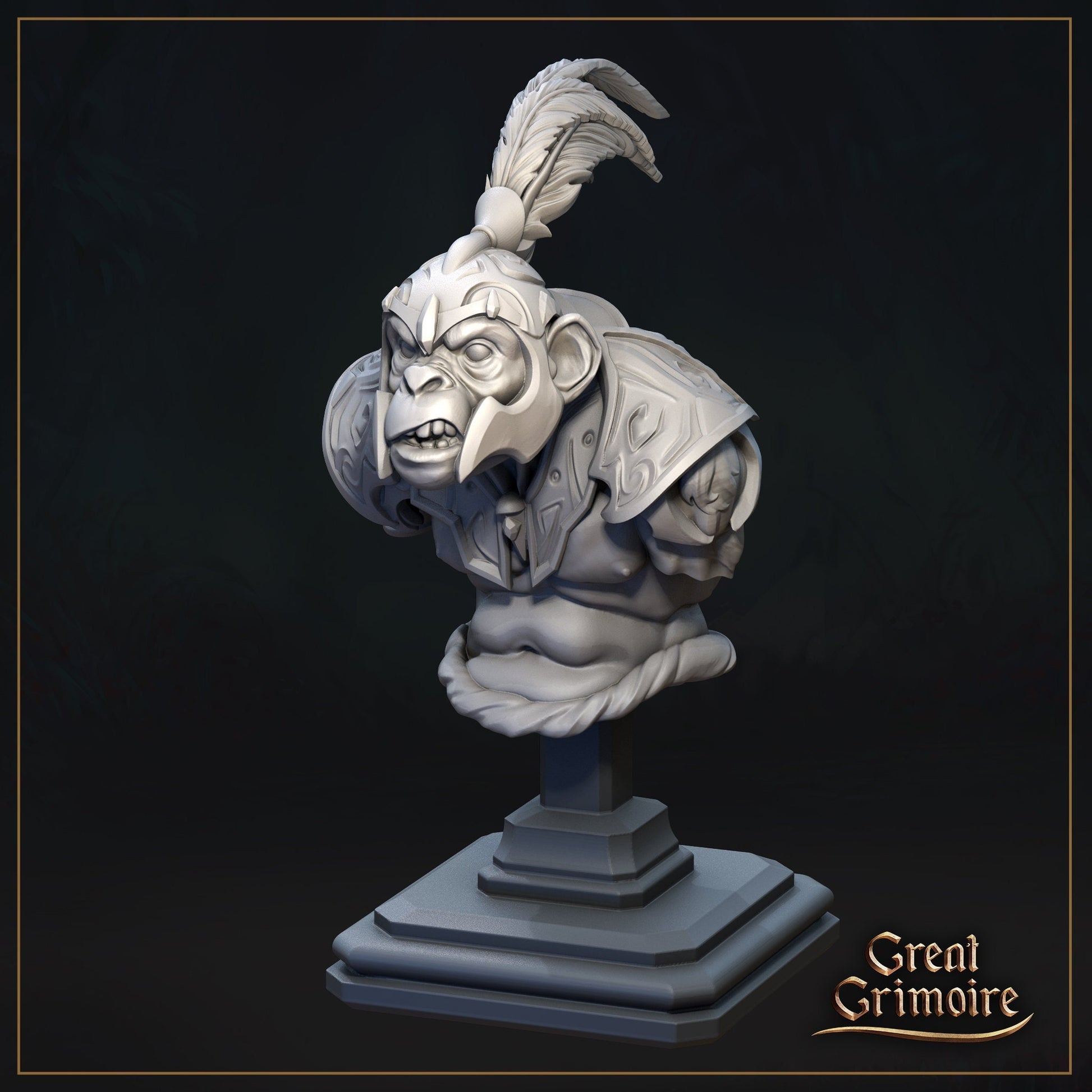 Monkey Warrior Bust | Tabletop RPG Miniature | Great Grimoire | Roleplaying 3D Printed Fantasy Mini - 3DPrintDen