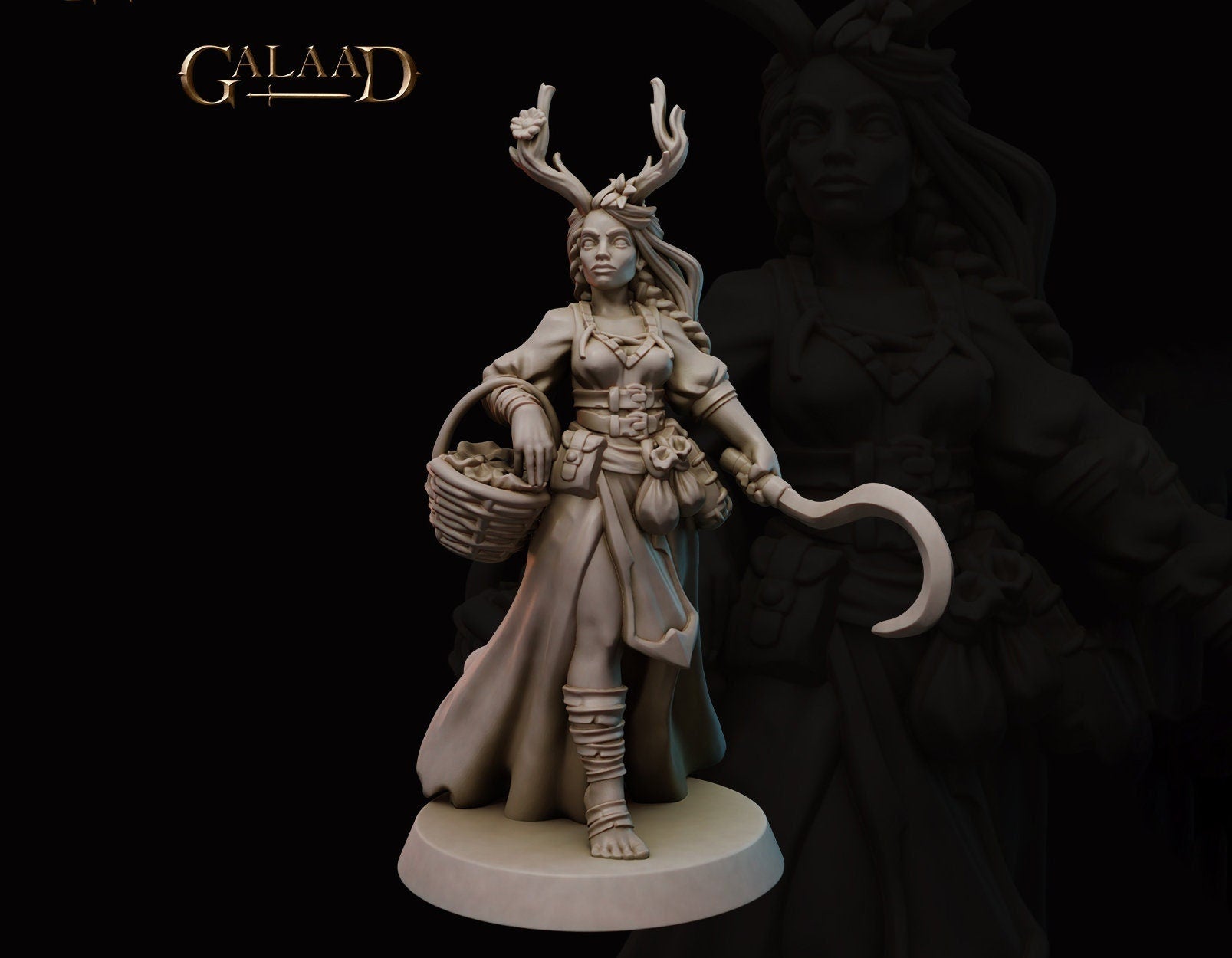 Female Druid Miniature | Tabletop RPG Miniature | Galaad Miniatures | Roleplaying 3D Printed Fantasy Mini - 3DPrintDen