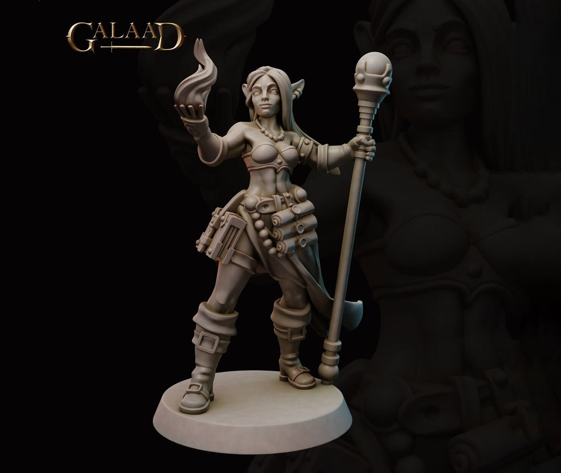 Female Elf Wizard Miniature | Tabletop RPG Miniature | Galaad Miniatures | Roleplaying 3D Printed Fantasy Mini - 3DPrintDen