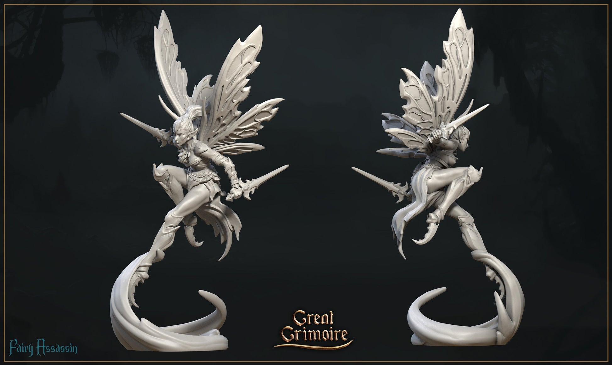 Female Fairy Assassin Miniature | Tabletop RPG Miniature | Great Grimoire | Roleplaying 3D Printed Fantasy Mini - 3DPrintDen