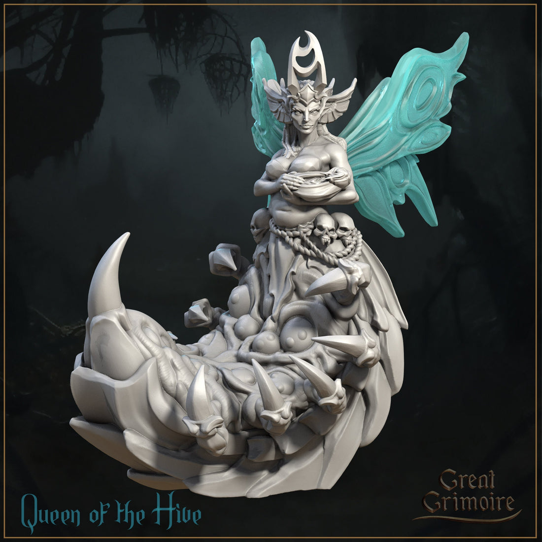 Fairy Hive Queen Miniature | Tabletop RPG Miniature | Great Grimoire | Roleplaying 3D Printed Fantasy Mini - 3DPrintDen