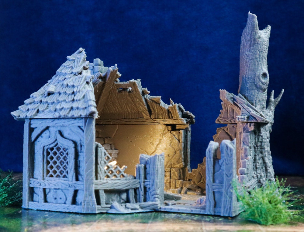 Ruined Alchemist House Medieval Cottage | Roleplaying 3D Printed Fantasy Scenery | Black Scrolls Games | Miniature Building Terrain TTRPG - 3DPrintDen