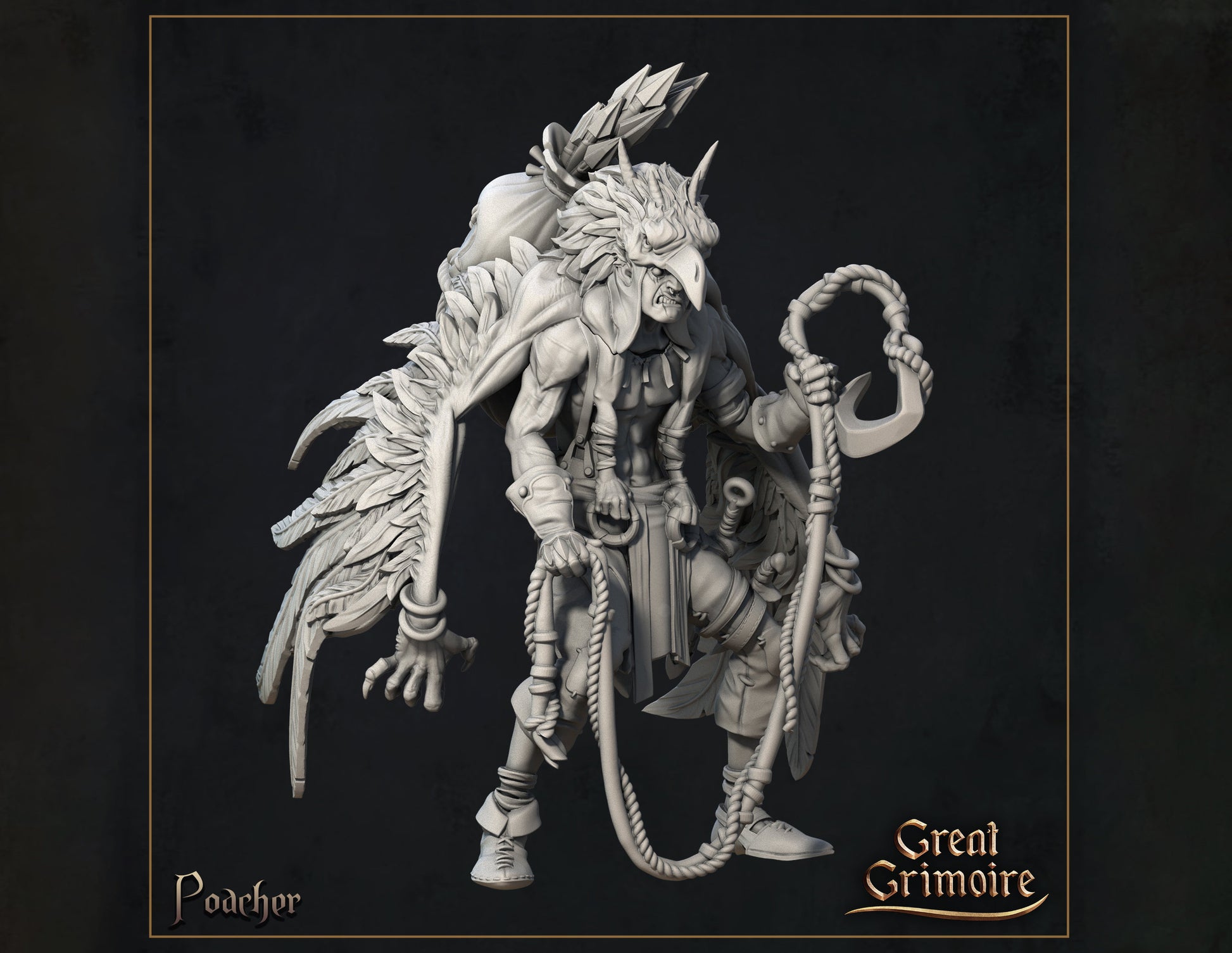 Aarakocra Poacher Miniature | Tabletop RPG Miniature | Great Grimoire | Roleplaying 3D Printed Fantasy Mini - 3DPrintDen