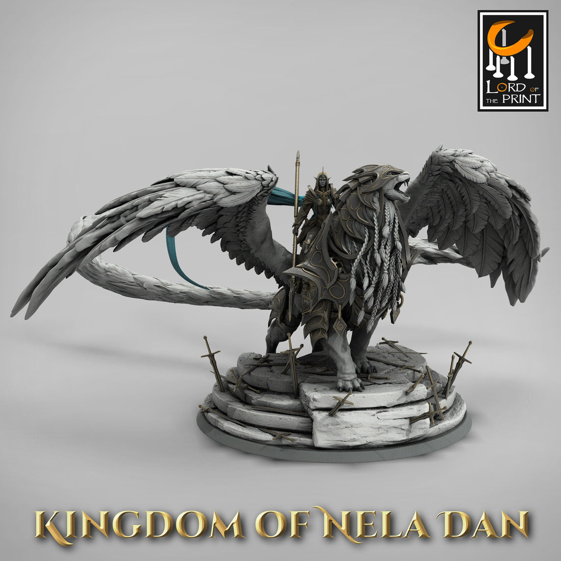 Elf Queen Mounted Miniature | Tabletop RPG Miniature | Rescale Miniature | Roleplaying 3D Printed Fantasy Mini - 3DPrintDen