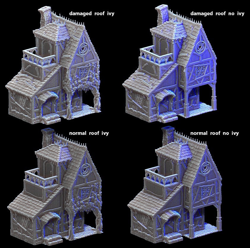 Healer House Medieval Cottage | Roleplaying 3D Printed Fantasy Scenery | Black Scrolls Games | Miniature Building Terrain TTRPG - 3DPrintDen