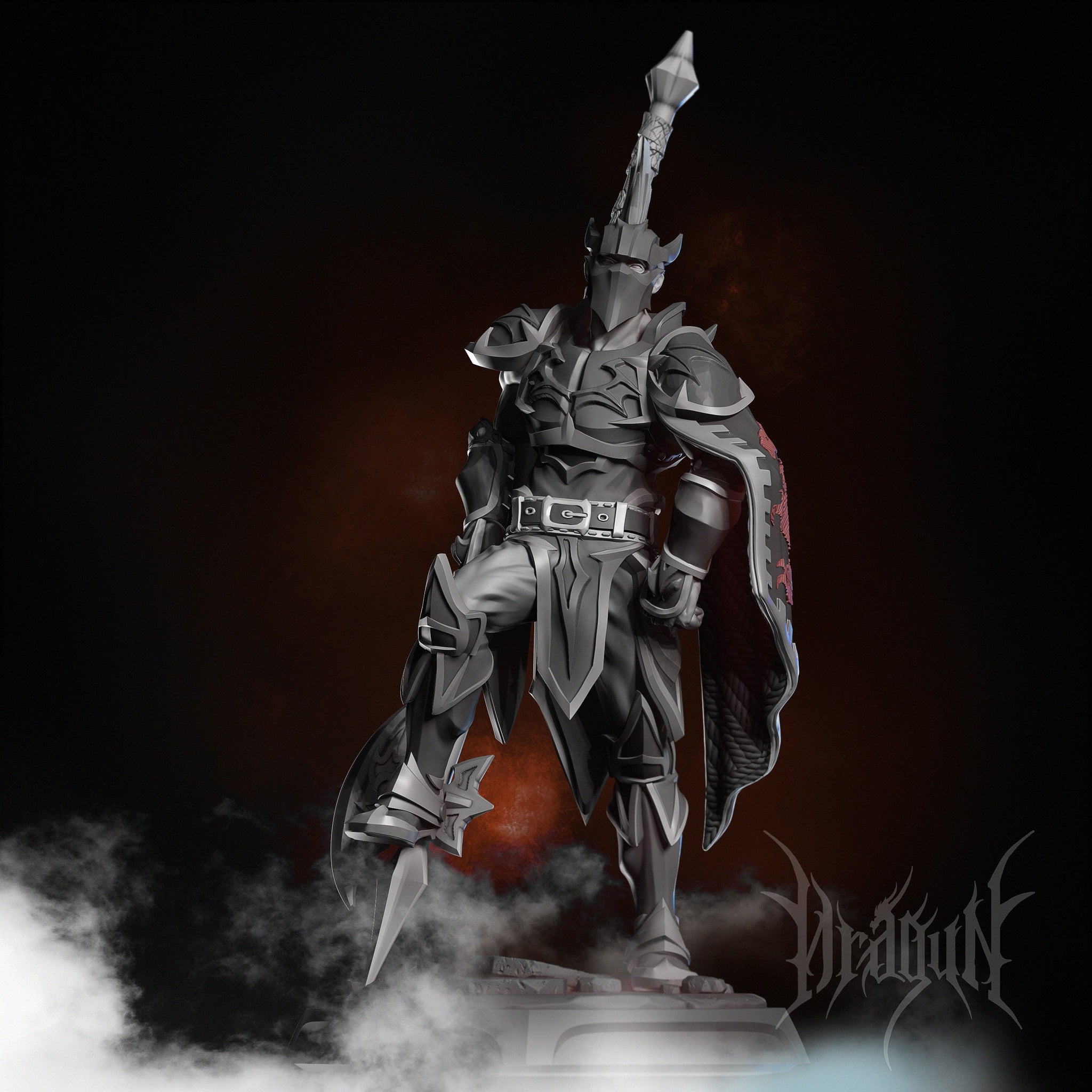 Dragon Rider Dark Knight Miniature | Dragun Studios | Tabletop RPG Miniature | Roleplaying 3D Printed Fantasy Mini - 3DPrintDen