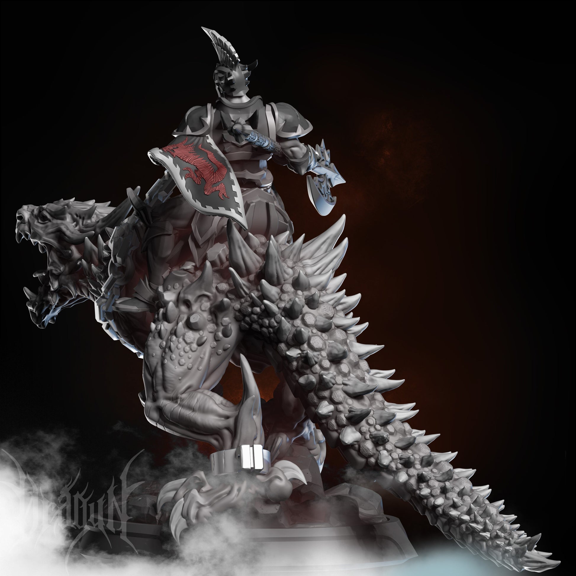 Dragon Rider Dark Knight Miniature | Dragun Studios | Tabletop RPG Miniature | Roleplaying 3D Printed Fantasy Mini - 3DPrintDen