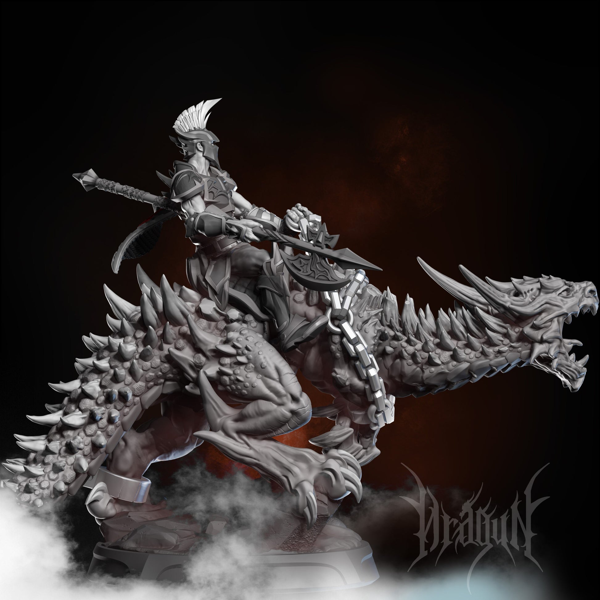 Dragon Rider Dark Knight Miniature | Dragun Studios | Tabletop RPG Miniature | Roleplaying 3D Printed Fantasy Mini - 3DPrintDen