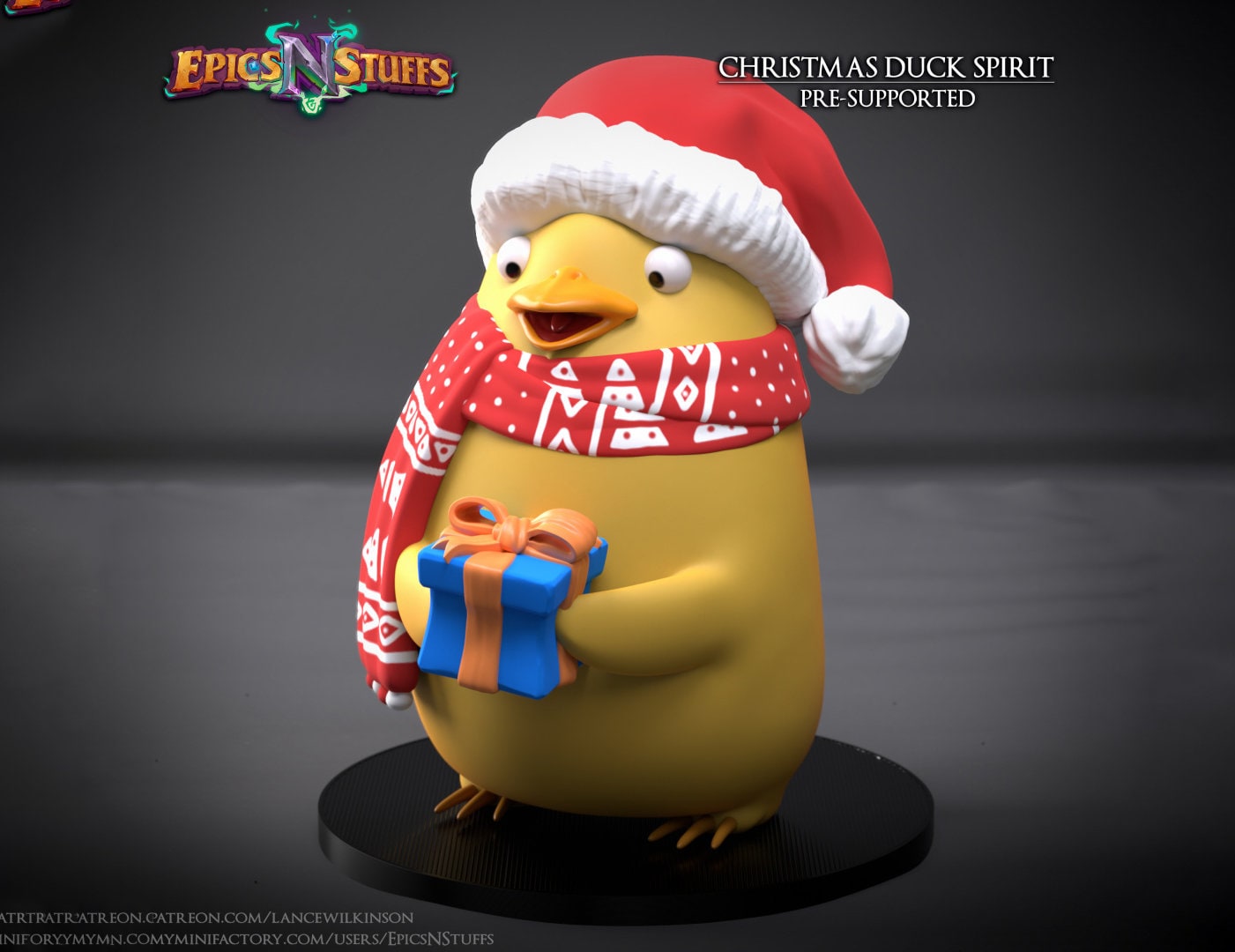 Christmas Duck Spirit Miniature | Tabletop RPG Miniature | Epic 'N' Stuff | Roleplaying 3D Printed Fantasy Mini - 3DPrintDen