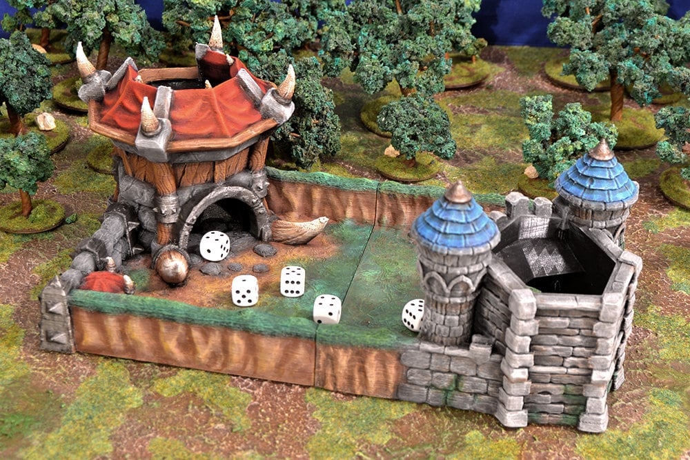 Dice Tower Battle Field 3D Printed Orc Human | Makers Anvil | Roleplaying 3D Printed Fantasy Scenery | Miniature Building Terrain TTRPG - 3DPrintDen