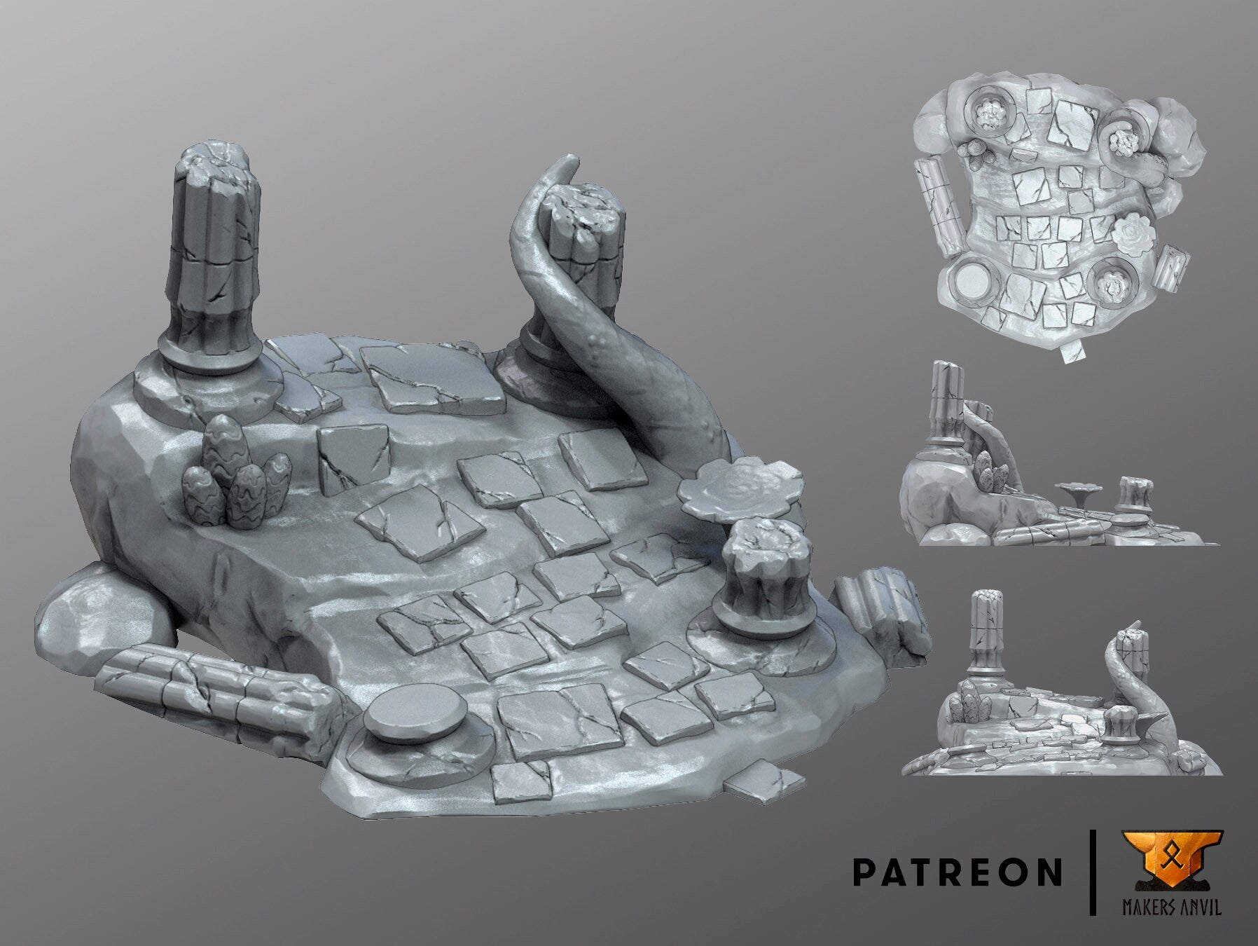 Sunken Temple Terrain Scenery | Makers Anvil | Roleplaying 3D Printed Fantasy Scenery | Miniature Building Terrain TTRPG - 3DPrintDen