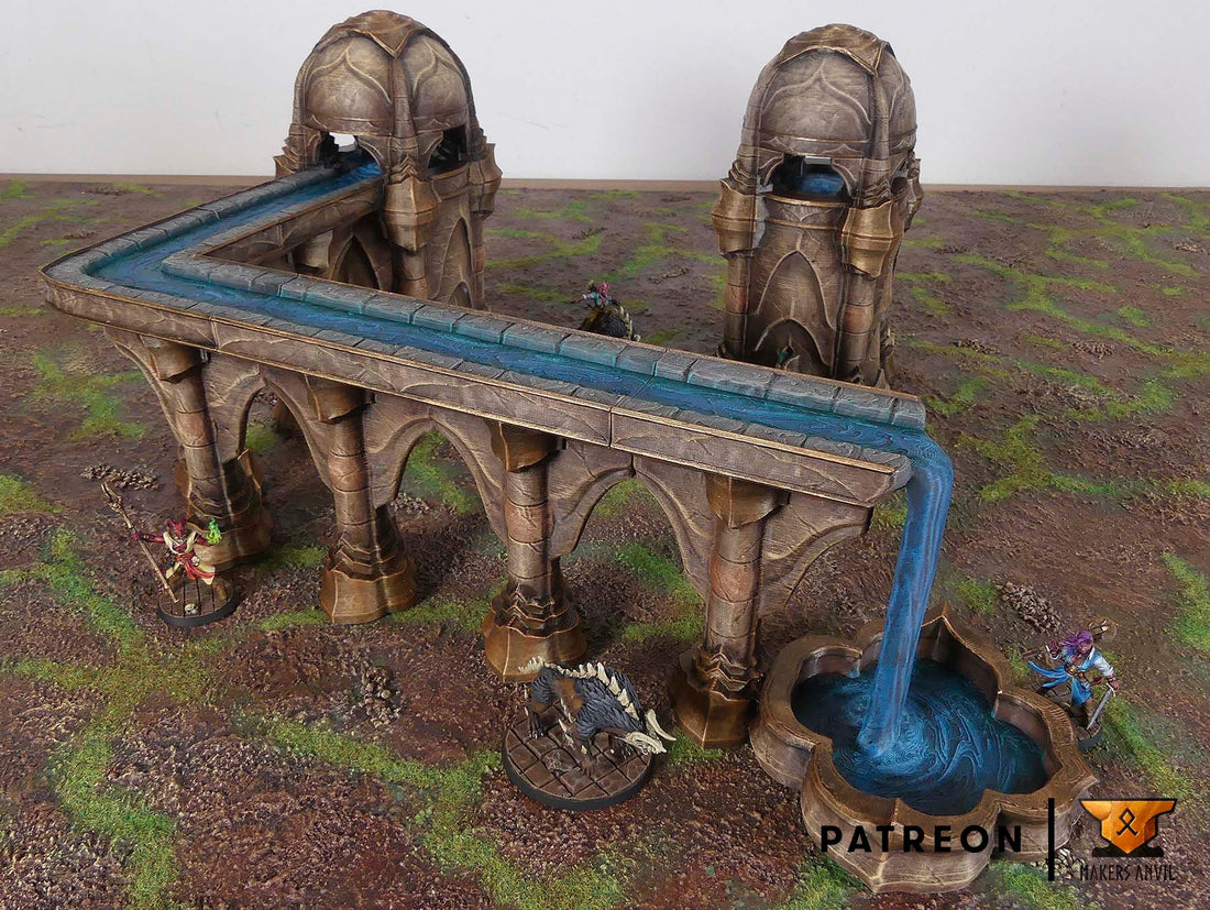 Fountain Aqueduct City of Intrigues Terrain Scenery | Makers Anvil | Roleplaying 3D Printed Fantasy Scenery | Miniature Building TTRPG - 3DPrintDen