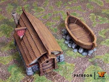 Fisherman Hut and Boat Terrain Scenery | Makers Anvil | Roleplaying 3D Printed Fantasy Scenery | Miniature Building Terrain TTRPG - 3DPrintDen