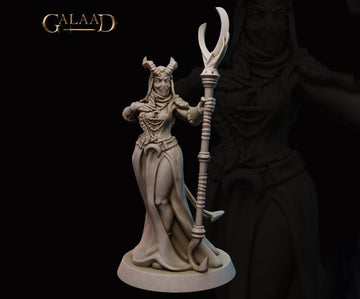 Female Tiefling Mage Miniature | Tabletop RPG Miniature | Galaad Miniatures | Roleplaying 3D Printed Fantasy Mini - 3DPrintDen