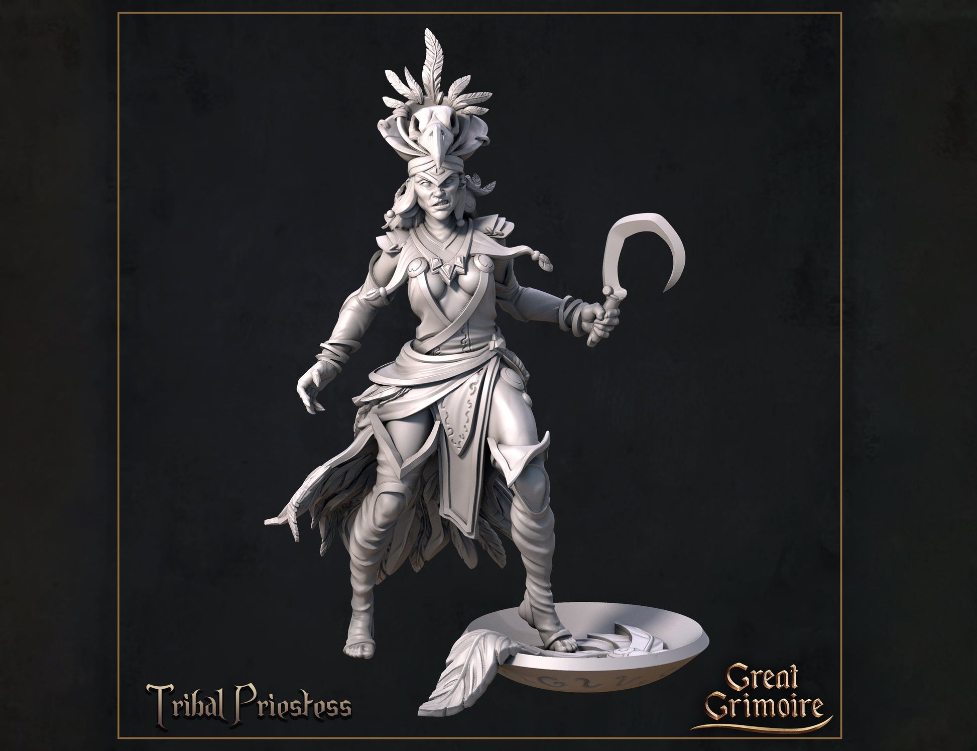 Tribal Priestess Miniature | Tabletop RPG Miniature | Great Grimoire | Roleplaying 3D Printed Fantasy Mini - 3DPrintDen