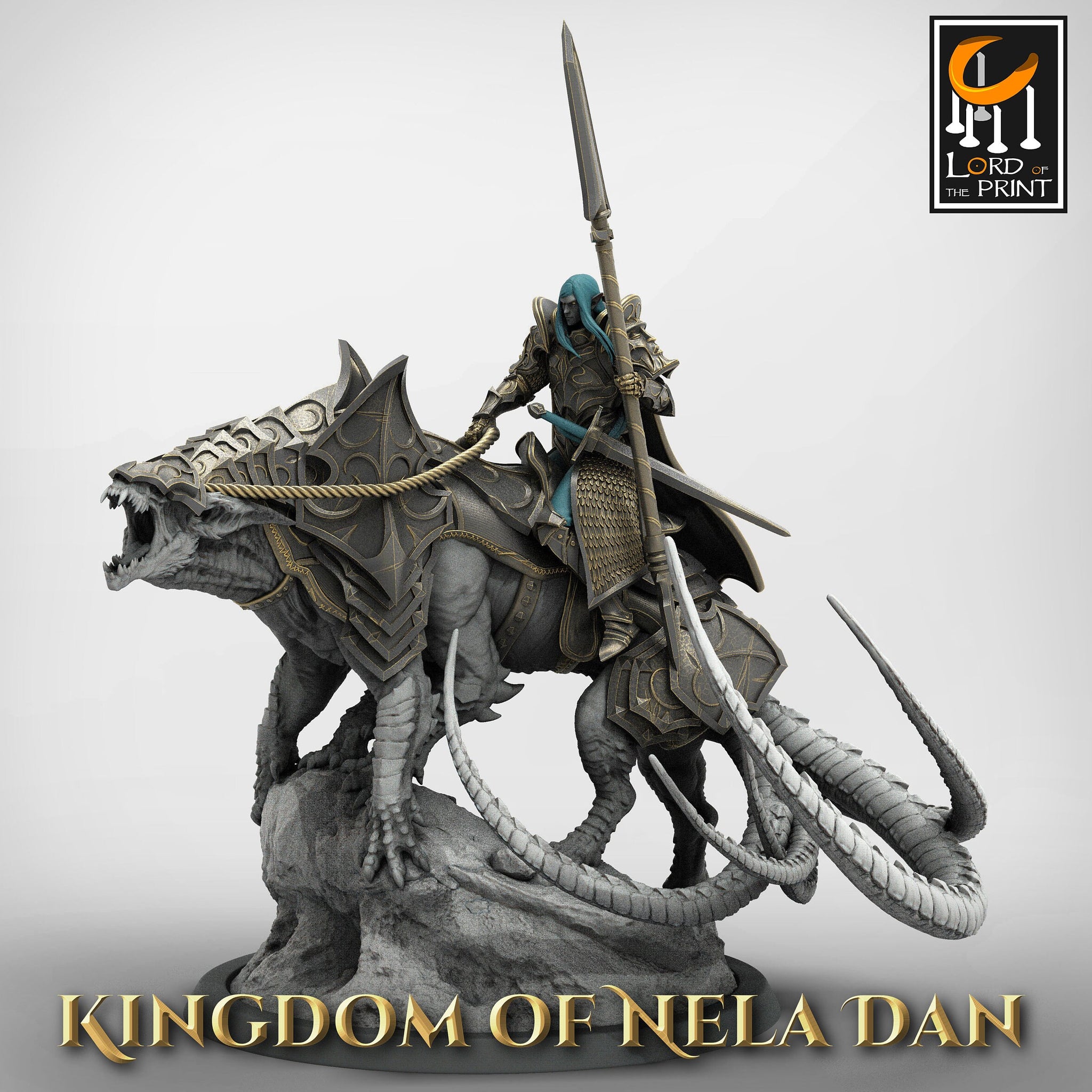 Elf Lord Mounted Miniature, Velir | Tabletop RPG Miniature | Rescale Miniature | Roleplaying 3D Printed Fantasy Mini - 3DPrintDen