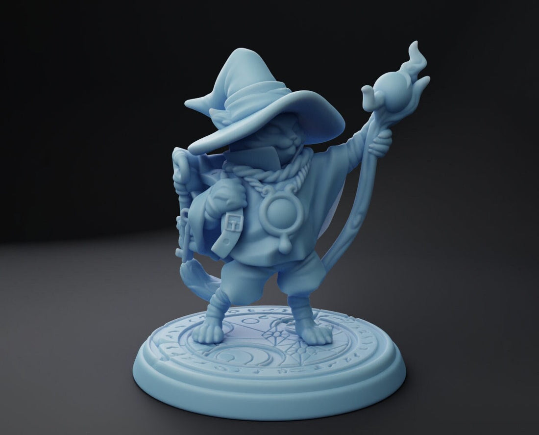 Tabaxi Wizard Miniature, Callum | Twin Goddess Miniatures | Tabletop RPG Miniature | Roleplaying 3D Printed Fantasy Mini - 3DPrintDen