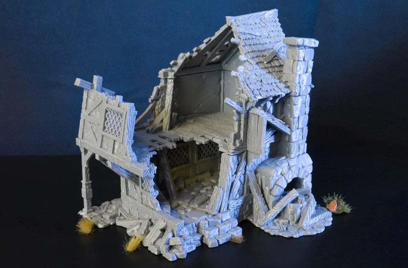 Ruined Blacksmith Medieval Building | Roleplaying 3D Printed Fantasy Scenery | Black Scrolls Games | Miniature Building Terrain TTRPG - 3DPrintDen