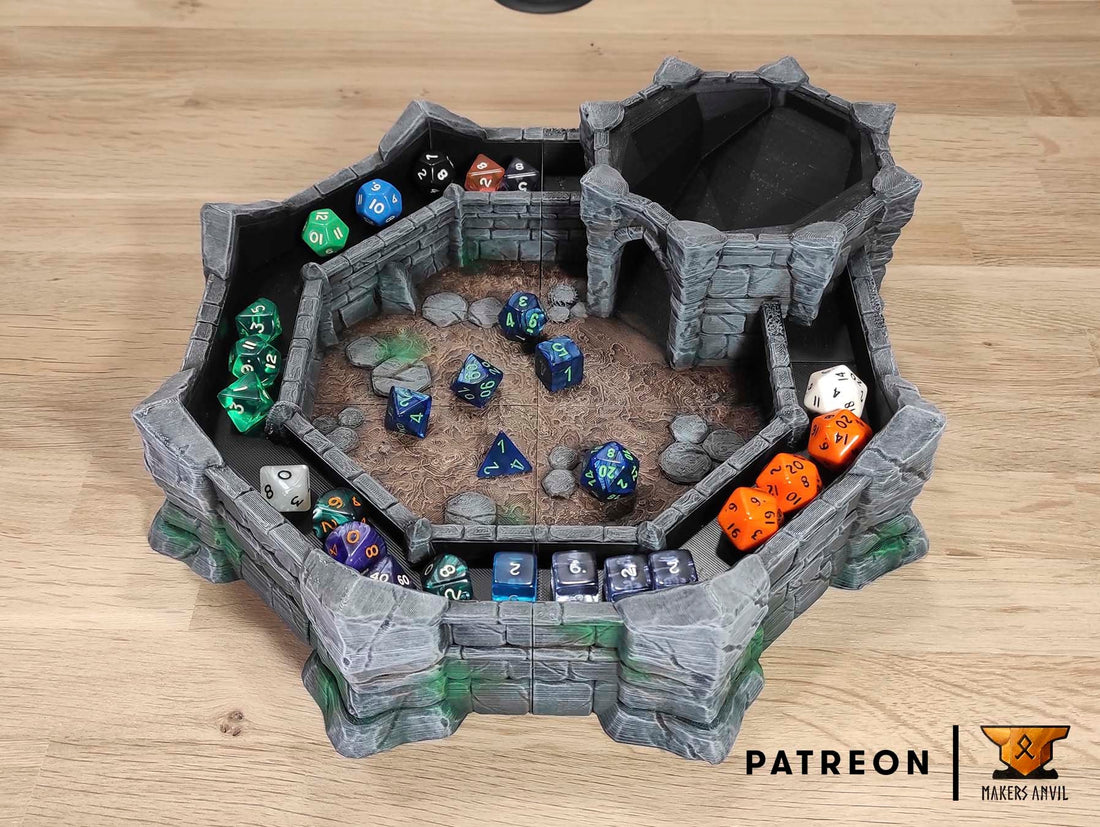 Dice Arena Dice Tower 3D Printed | Makers Anvil | Roleplaying 3D Printed Fantasy Scenery | Miniature Building Terrain TTRPG - 3DPrintDen