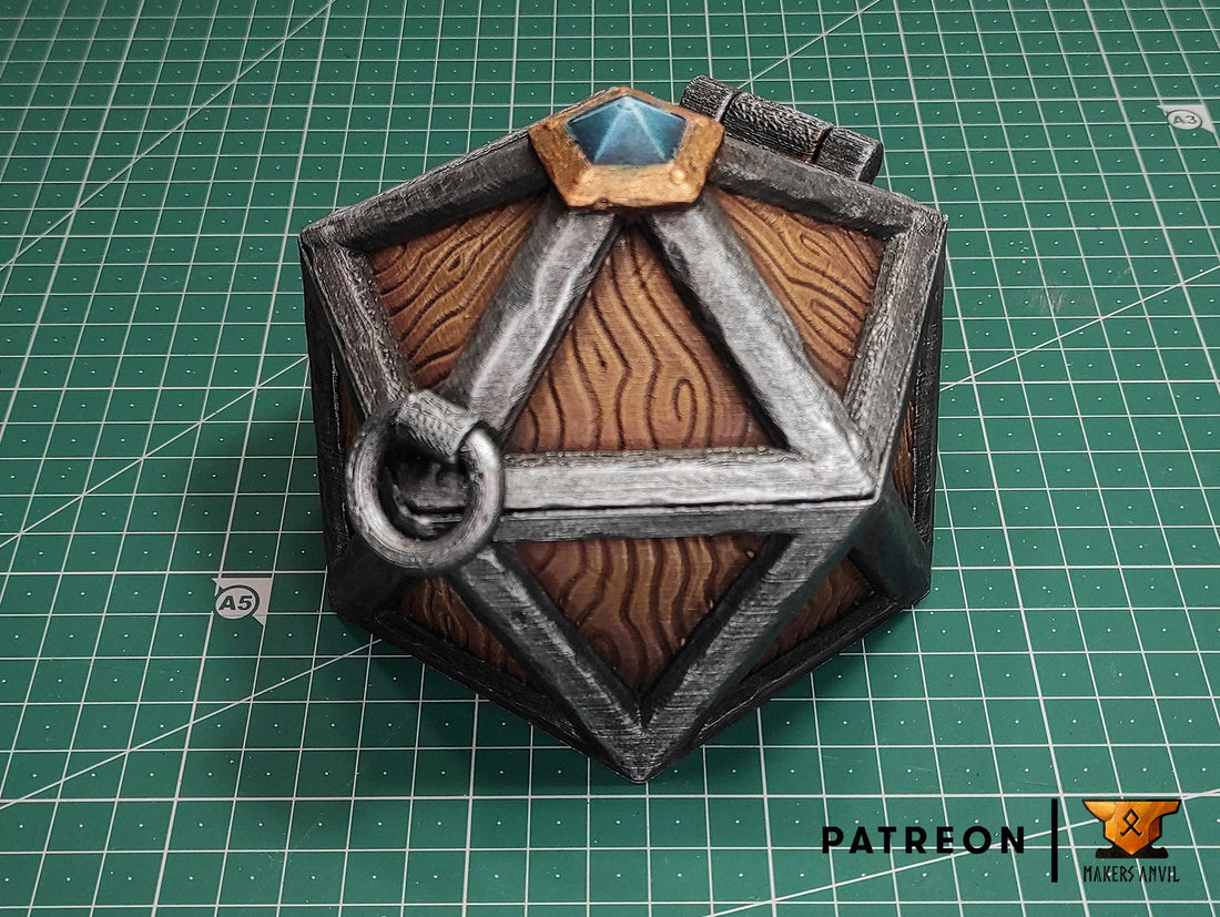 D20 Chest Dice Box 3D Print | Makers Anvil | Roleplaying 3D Printed Fantasy Scenery | Miniature Building Terrain TTRPG - 3DPrintDen