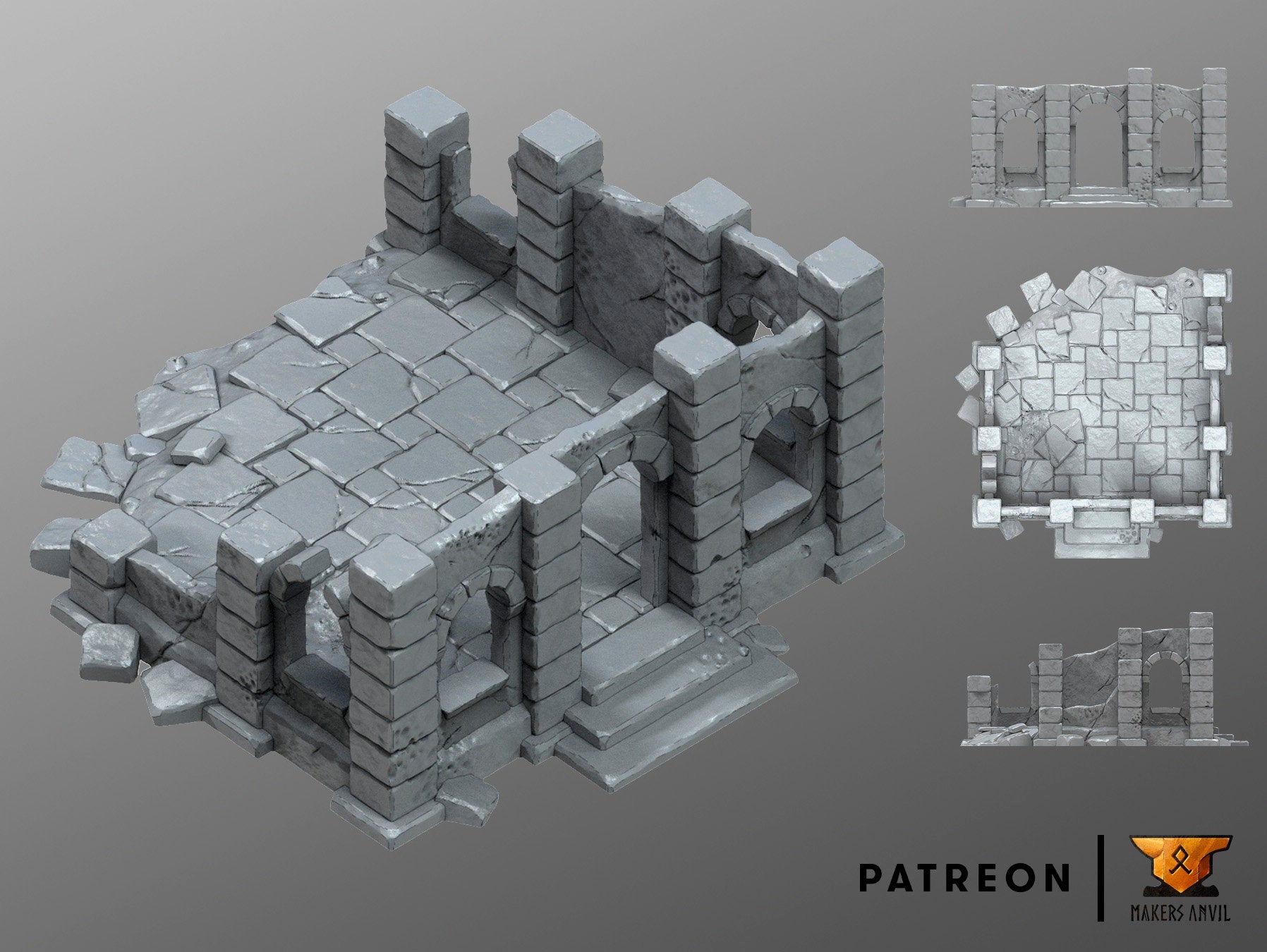 Ruined House Building Terrain Scenery | Makers Anvil | Roleplaying 3D Printed Fantasy Scenery | Miniature Building Terrain TTRPG - 3DPrintDen