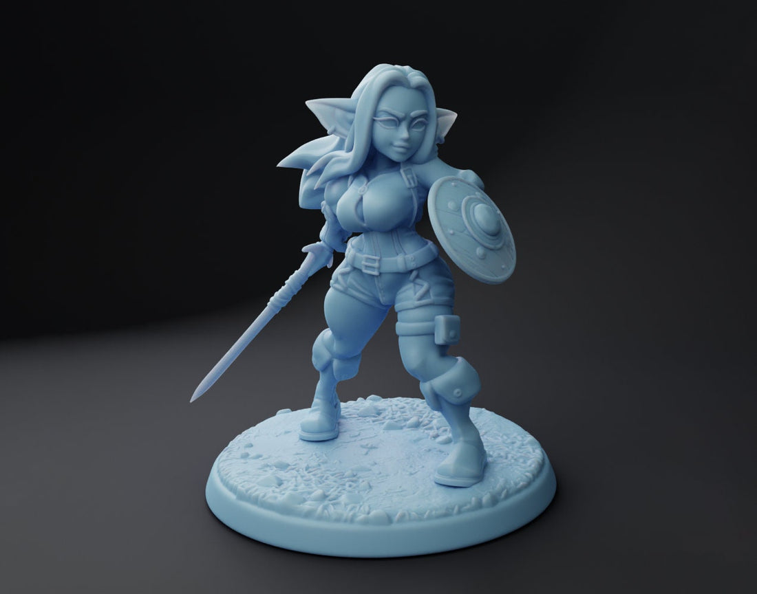 Female Goblin Warrior Miniature, Angy | Twin Goddess Miniatures | Tabletop RPG Miniature | Roleplaying 3D Printed Fantasy Mini - 3DPrintDen