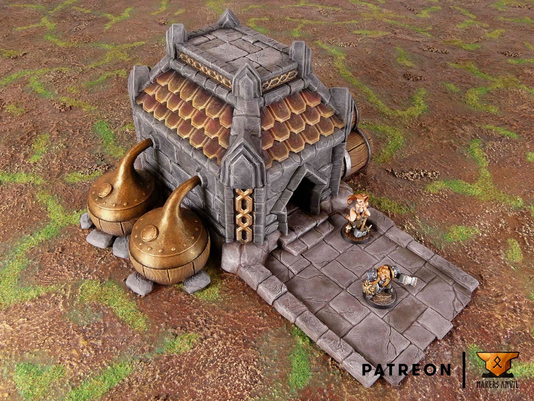 Dwarf Brewery Terrain Scenery | Makers Anvil | Roleplaying 3D Printed Fantasy Scenery | Miniature Building Terrain TTRPG - 3DPrintDen