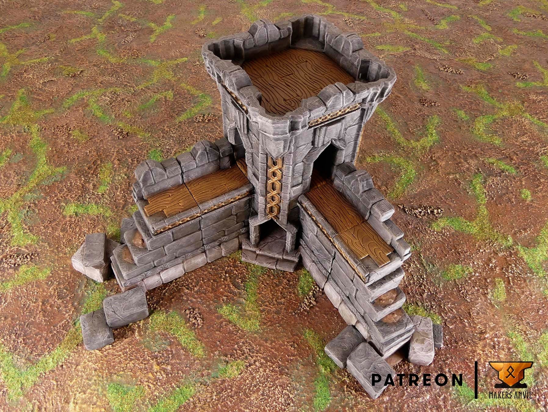 Dwarf Wall Tower Terrain Scenery | Makers Anvil | Roleplaying 3D Printed Fantasy Scenery | Miniature Building Terrain TTRPG - 3DPrintDen