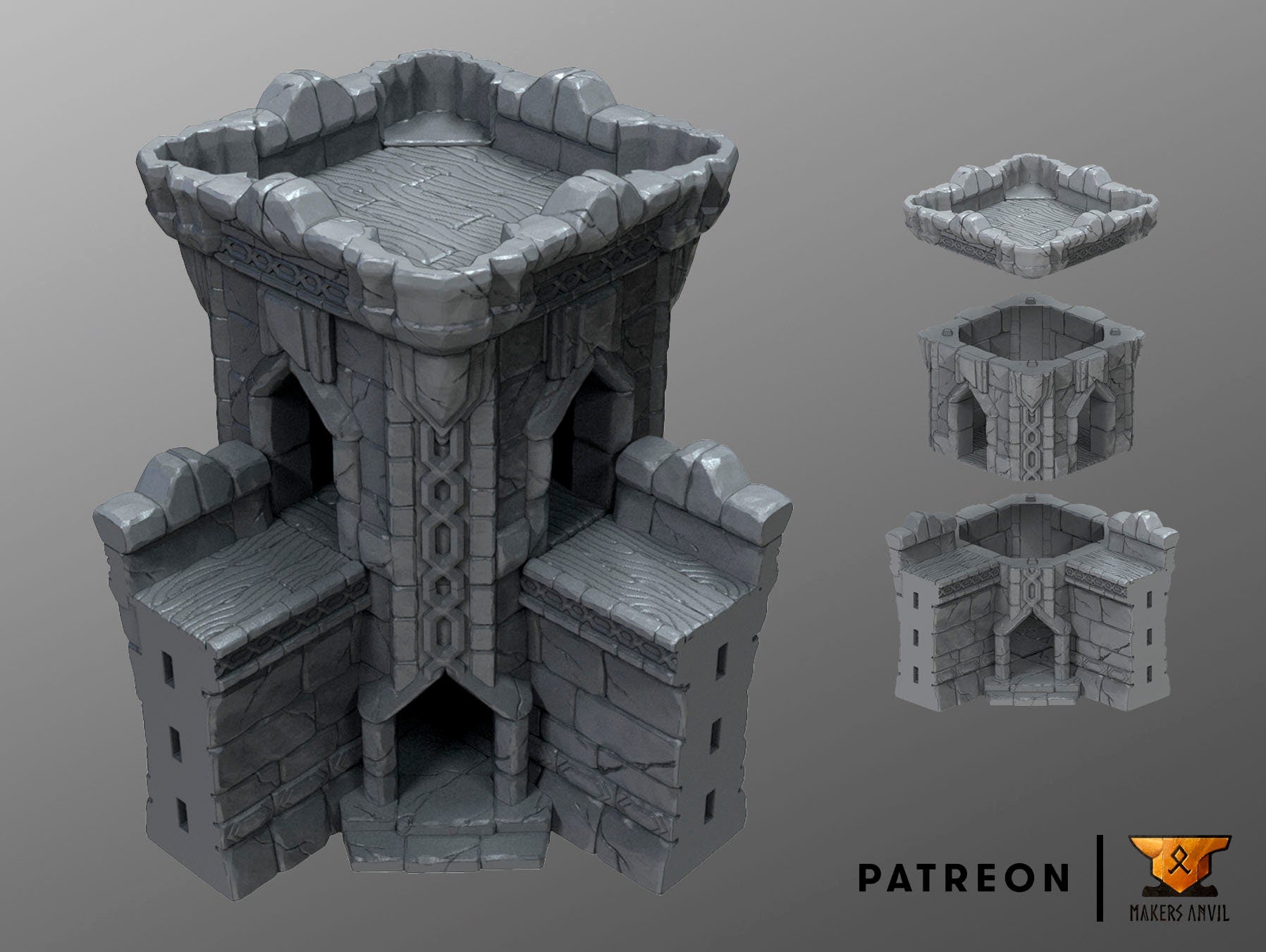 Dwarf Wall Tower Terrain Scenery | Makers Anvil | Roleplaying 3D Printed Fantasy Scenery | Miniature Building Terrain TTRPG - 3DPrintDen