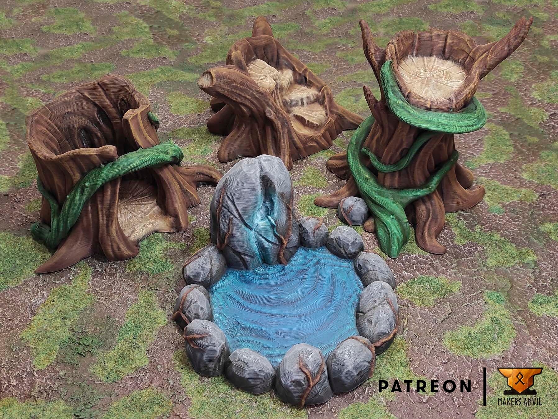 Magical Forest Set Terrain Scenery | Makers Anvil | Roleplaying 3D Printed Fantasy Scenery | Miniature Building Terrain TTRPG - 3DPrintDen