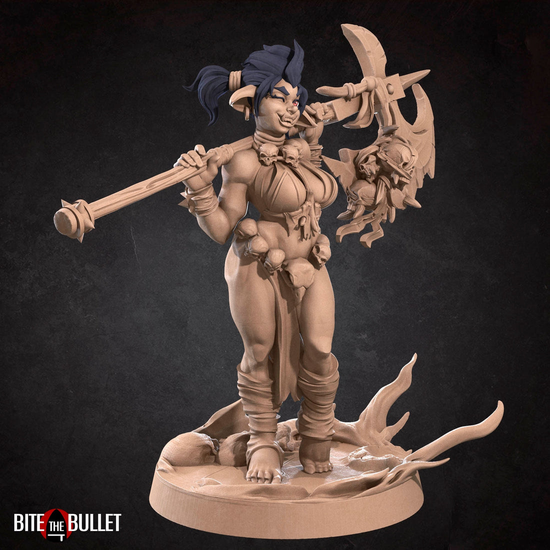 Female Goblin Barbarian Miniature | Tabletop RPG Miniature | Bite the Bullet | Roleplaying 3D Printed Fantasy Mini - 3DPrintDen