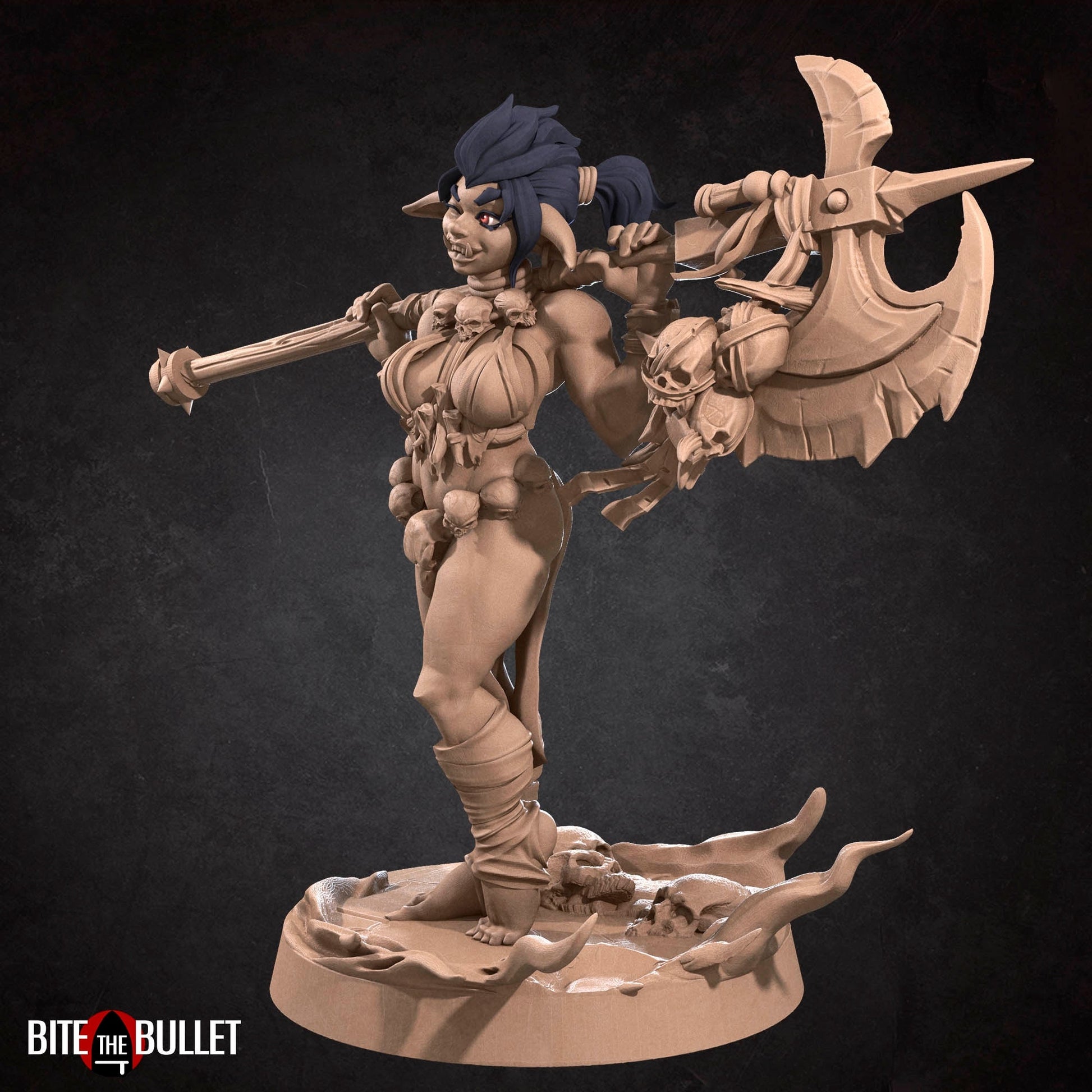 Female Goblin Barbarian Miniature | Tabletop RPG Miniature | Bite the Bullet | Roleplaying 3D Printed Fantasy Mini - 3DPrintDen