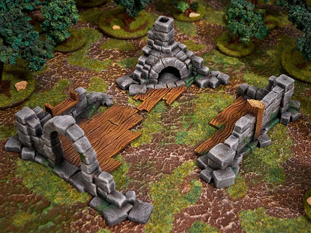 Ruined House Building Terrain Scenery | Makers Anvil | Roleplaying 3D Printed Fantasy Scenery | Miniature Building Terrain TTRPG - 3DPrintDen