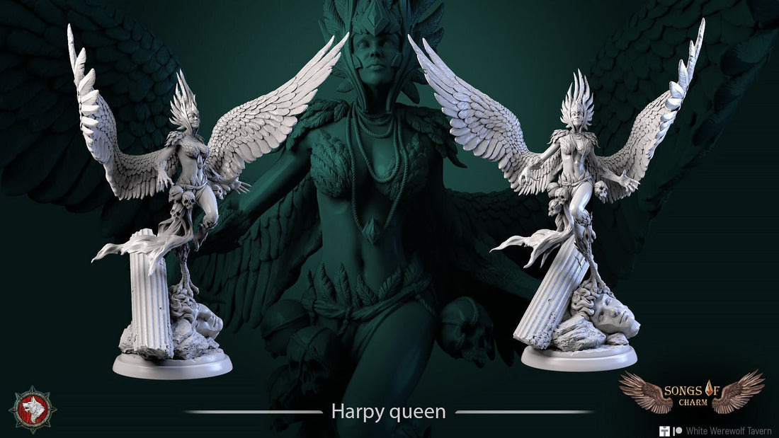 Harpy Queen Miniature | Tabletop RPG Miniature | White Werewolf Tavern | Roleplaying 3D Printed Fantasy Mini - 3DPrintDen