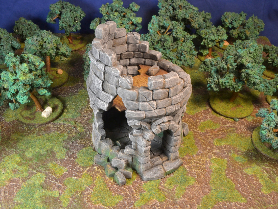 Ruined Tower Building Terrain Scenery | Makers Anvil | Roleplaying 3D Printed Fantasy Scenery | Miniature Building Terrain TTRPG - 3DPrintDen