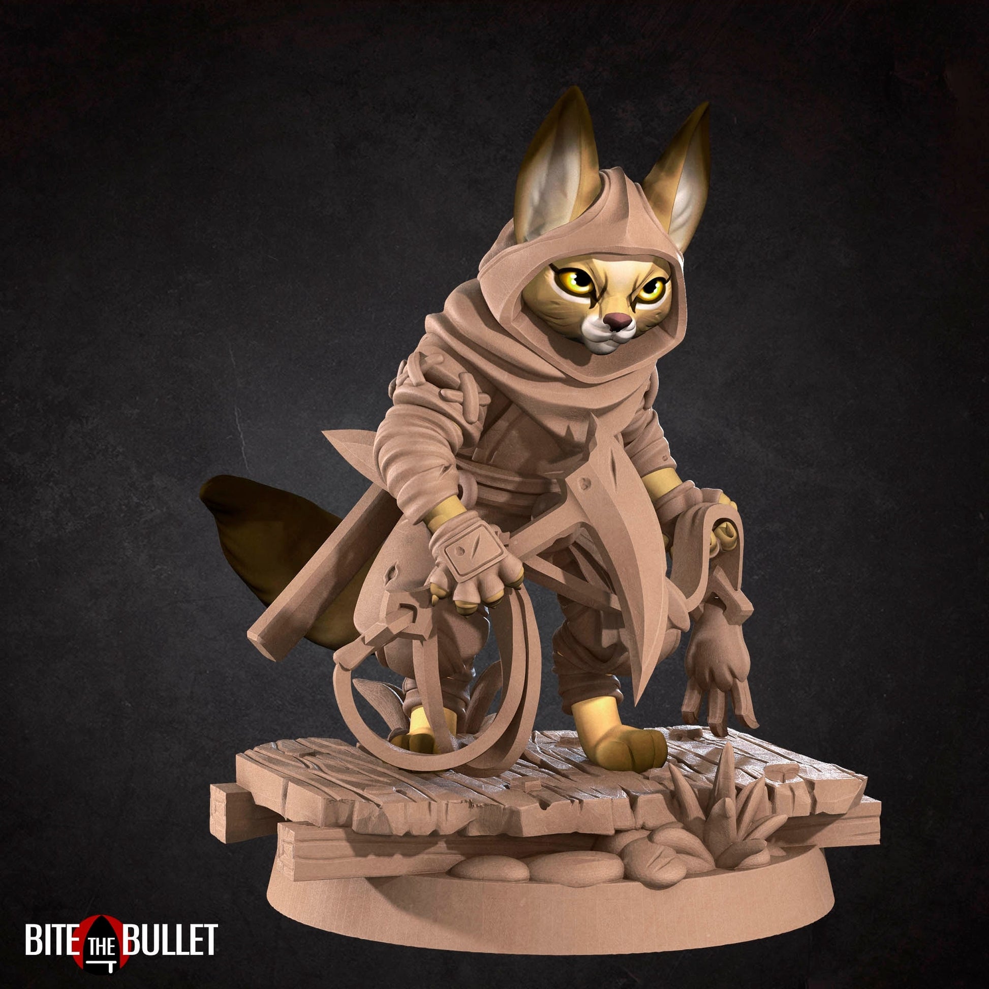 Catfolk Ninja Miniature | Tabletop RPG Miniature | Bite the Bullet | Roleplaying 3D Printed Fantasy Mini - 3DPrintDen