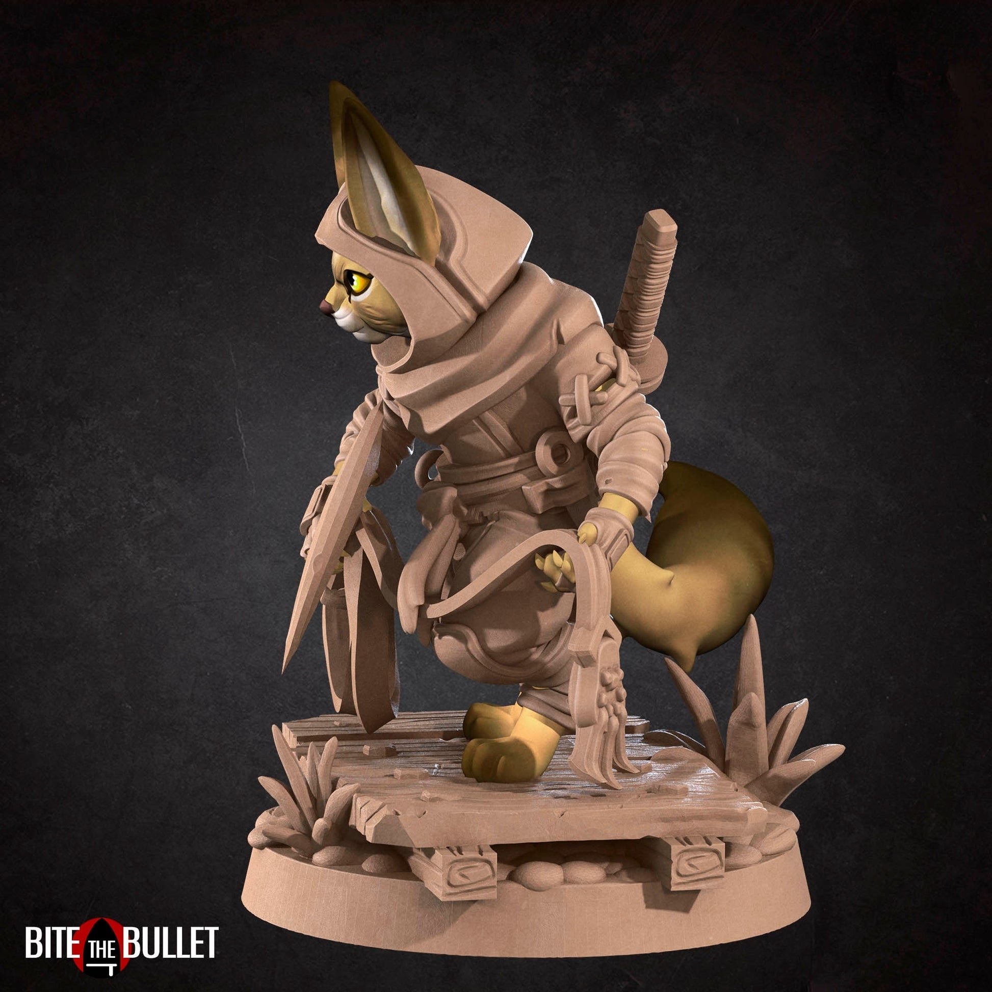 Catfolk Ninja Miniature | Tabletop RPG Miniature | Bite the Bullet | Roleplaying 3D Printed Fantasy Mini - 3DPrintDen