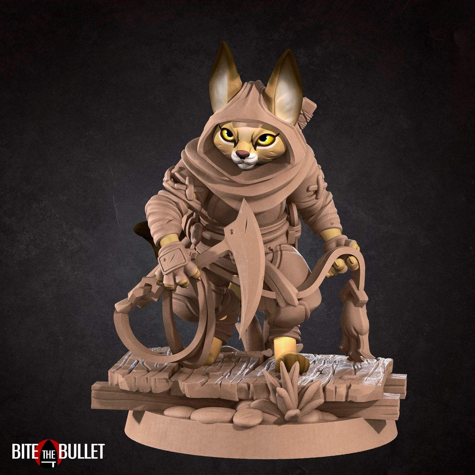 Catfolk Ninja Miniature | Tabletop RPG Miniature | Bite the Bullet | Roleplaying 3D Printed Fantasy Mini - 3DPrintDen