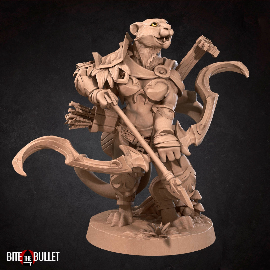 Female Tabaxi Ranger Miniature | Tabletop RPG Miniature | Bite the Bullet | Roleplaying 3D Printed Fantasy Mini - 3DPrintDen